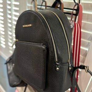 Michael Kors Black Backpack with Gold Accents like new with wallet